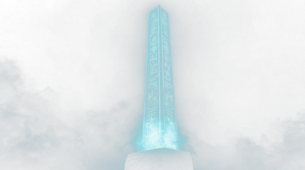 the tower in the sky with a glowing light coming from it