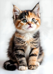 Adorable Kitten Sitting Pretty on White Background