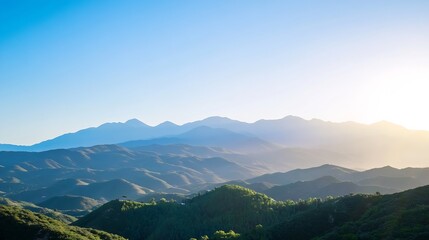 Fototapeta premium Breathtaking Landscape of Majestic Mountains Under a Clear Blue Sky at Sunrise : Generative AI