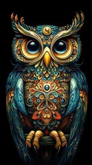 Fototapeta premium Ornate Owl in a Kaleidoscope of Colors