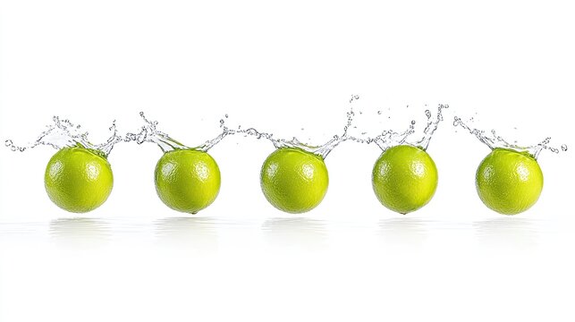 Fresh limes splashing in water, showcasing vibrant colors and refreshing nature, ideal for food photography