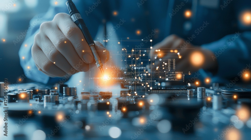 Poster innovative engineering process in a tech lab high-tech environment close-up perspective showcasing p