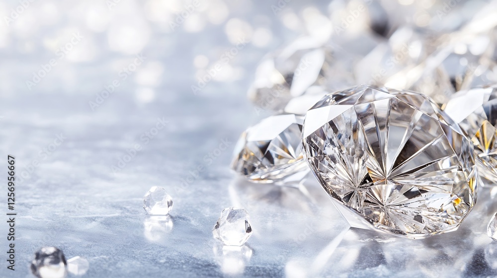 Aufkleber Closeup image of sparkling diamonds scattered elegantly on a shiny surface creating a luxurious feel : Generative AI