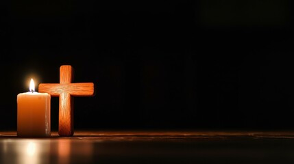 Wooden Cross with Candlelight Still Life