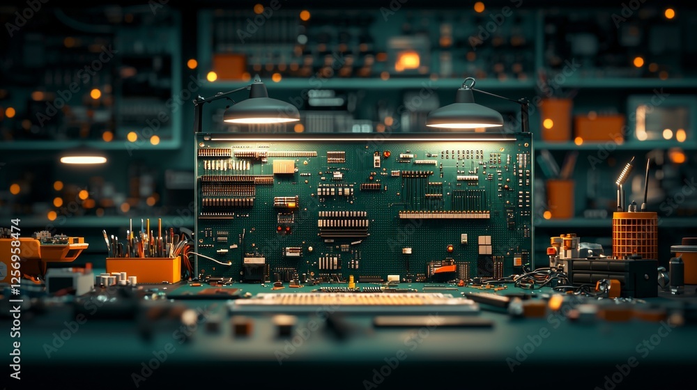 Aufkleber exploring circuit board technology electronics workshop high-resolution imagery indoor environment c