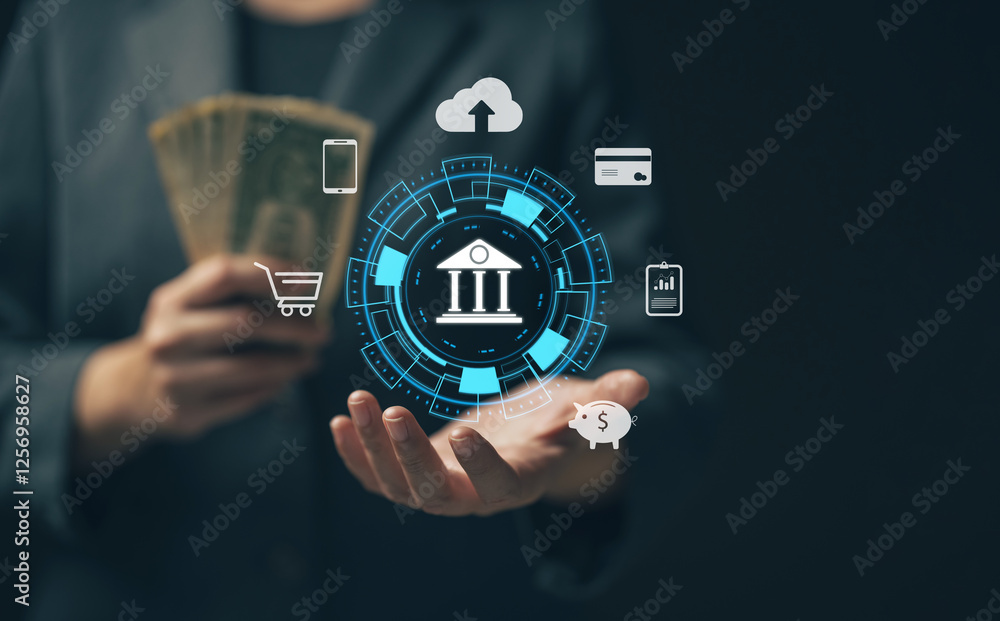 Poster online banking. the concept of interconnecting online banking systems. borderless financial manageme