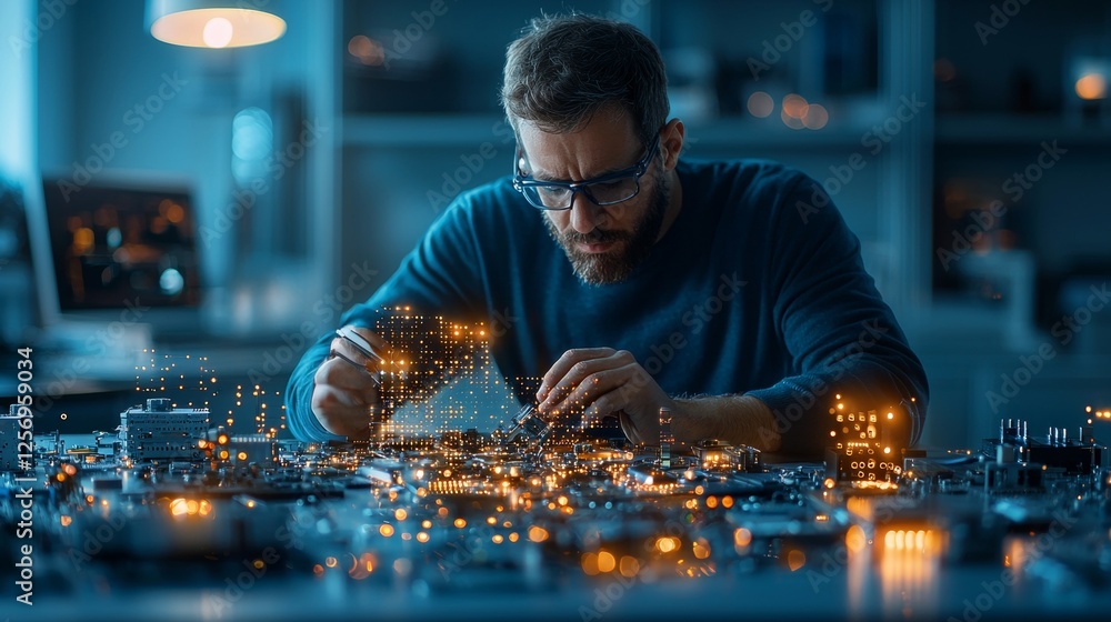 Aufkleber innovative engineer assembling cutting-edge electronics in a modern workspace high-tech environment 
