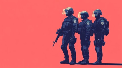 Naklejka premium Riot Police Squad Illustration On Red Background