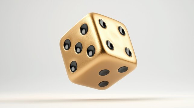 A golden dice floating in mid-air, showcasing an elegant design and perfect for games, fortune, or betting themes.