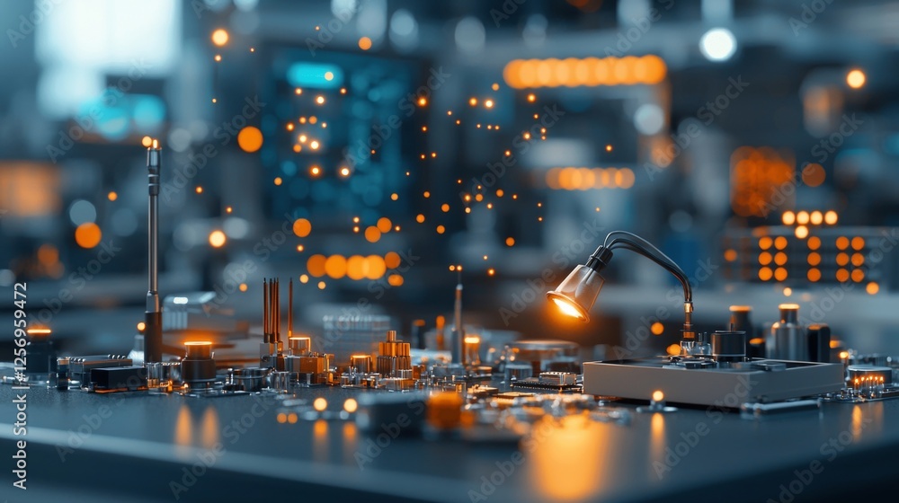 Poster innovative technology development modern laboratory macro photography high-tech environment close-up