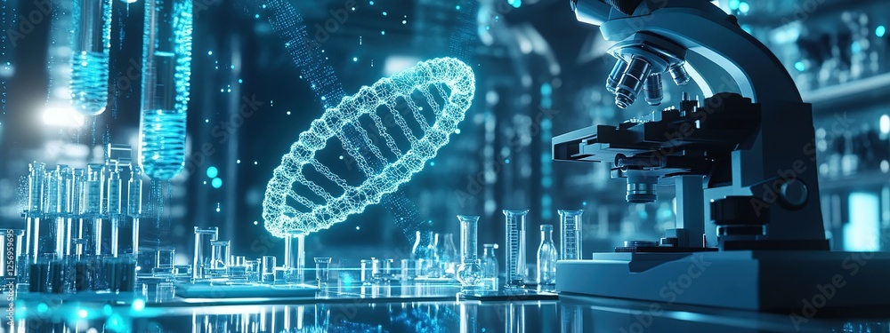 Poster unlocking dna mysteries: advanced microscopy reveals genetic secrets in a modern lab setting