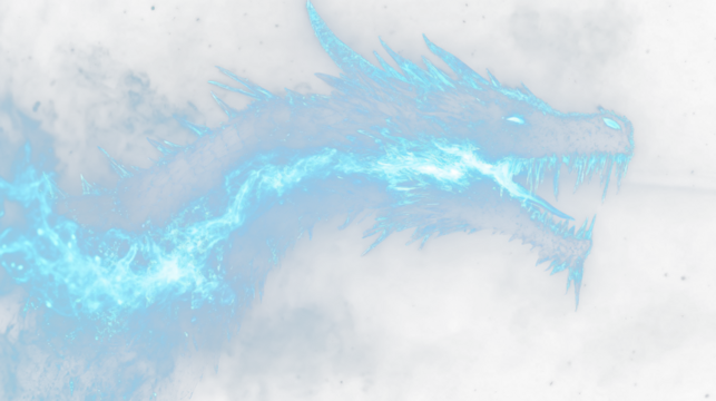 a blue dragon with a glowing head and a glowing tail