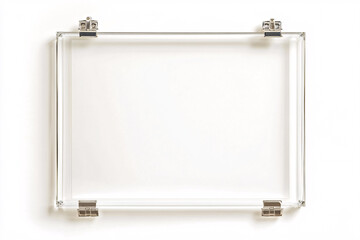 clear acrylic frame with silver clasps on white background