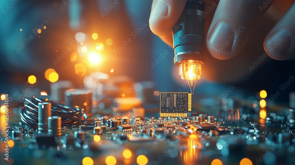 Poster precision engineering in action microchip development high-tech laboratory detailed image of circuit