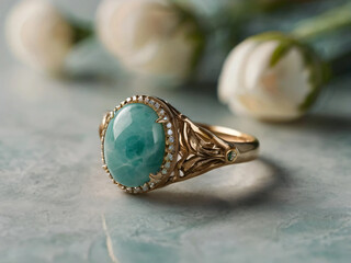 Naklejka premium A luxurious ring with a striking amazonite, perfect for fashion.