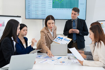 Business team brainstorming for planning strategies, laptop meeting with collaboration to present group project in office.