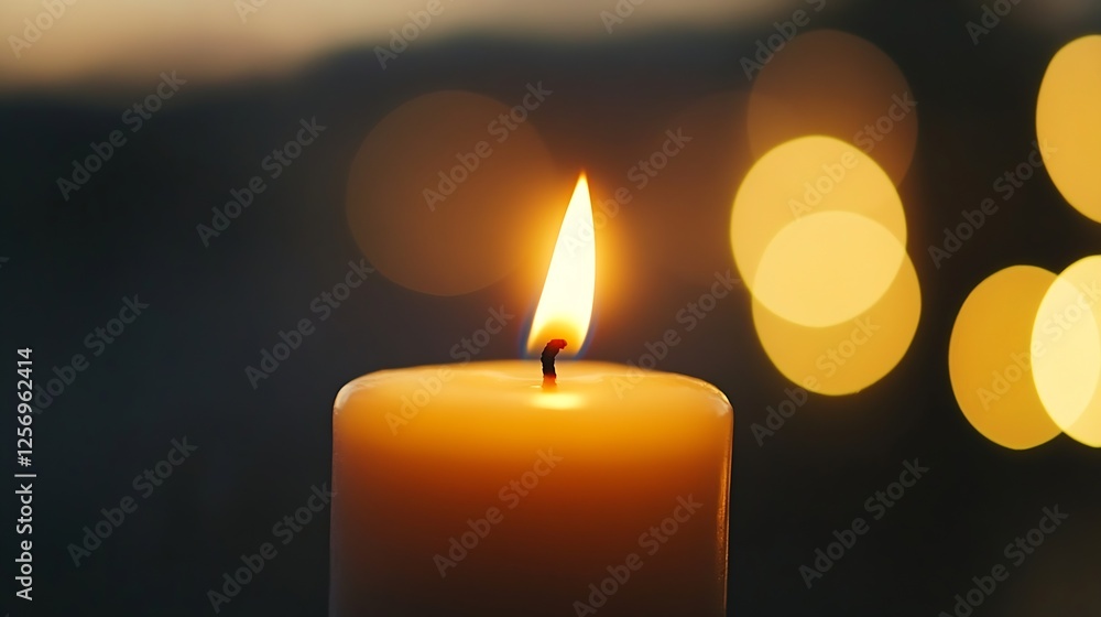 Aufkleber Warm candle flame glowing softly amidst a bokeh background creating a serene ambiance for relaxation : Generative AI