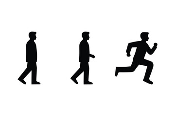 Man Standing, Walking, and Running Icons – Minimalist Vector Set