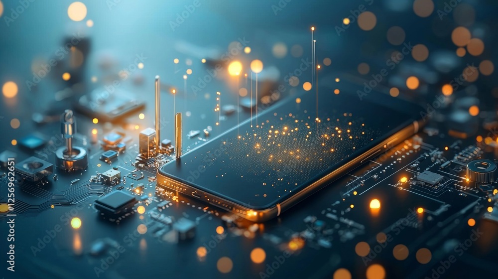 Poster innovative smartphone technology development digital circuit board high-tech visualization futuristi
