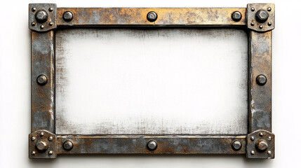 rustic metal frame with grunge texture and white background  for mockup or sign design