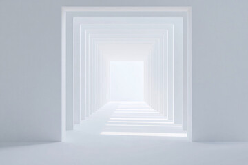 minimalist white abstract interior design with light rays and geometric shapes for modern architecture or future concept background 3d render