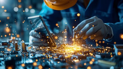 Innovative technology development laboratory workspace electronic engineering high-tech environment close-up viewpoint advancing modern solutions