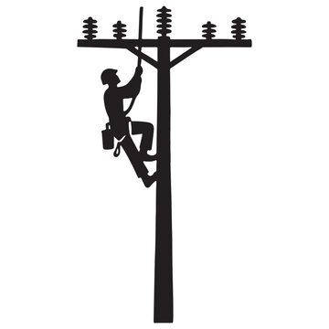 recommend clip art: Lineman Climbing Utility Pole Silhouette Vector Electrical Worker Image