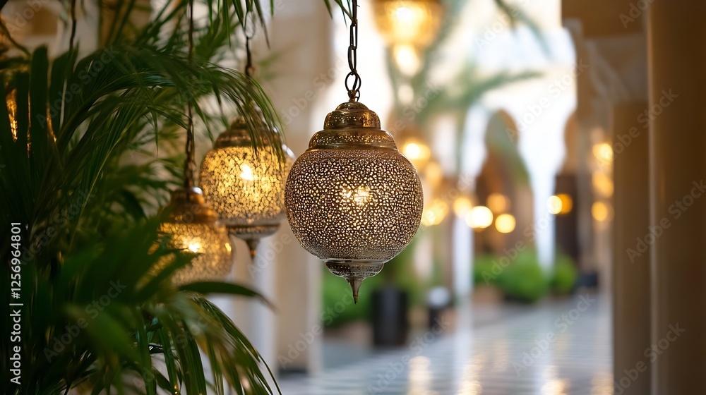 Aufkleber beautiful ornate hanging lamps illuminating a luxurious corridor in a stylish architecture setting :
