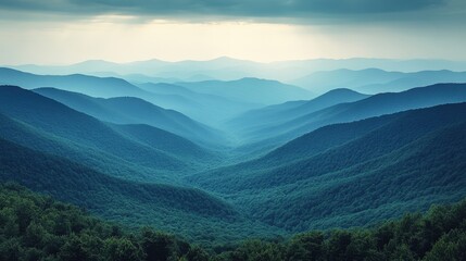 Fototapeta premium Blue Ridge Mountains scenic vista, hazy valley, tranquil landscape, nature background, travel photography