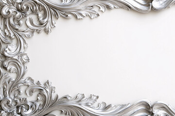 elegant silver ornate frame on white background for classic luxury design and invitation template
