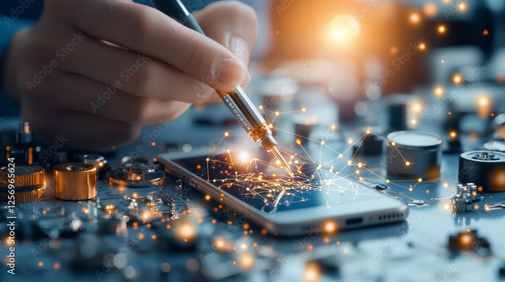Aufkleber innovative mobile device repair process tech workshop visual content indoor environment close-up vie