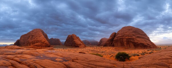 Desert Rock Formations Under Stormy Sky