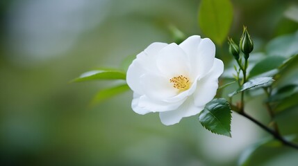 Obraz premium Beautiful blooming white rose with delicate petals and bright green leaves in natural setting : Generative AI