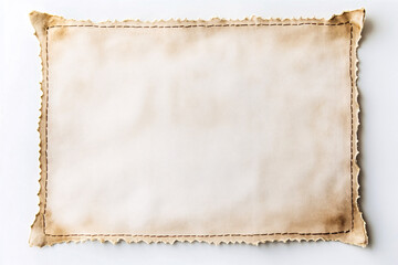 beige old paper texture with stitched edge on white background