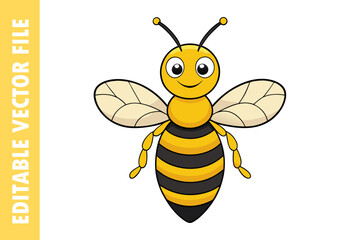 Adorable Cartoon Bee Vector, Smiling Honey Bee vector design