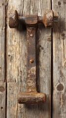 Rusty hammer, wooden background, vintage tool, craft, DIY project