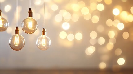 Stylish pendant light with warm glowing bulbs creating a magical bokeh background effect : Generative AI