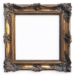 ornate gold picture frame isolated on white background with copy space