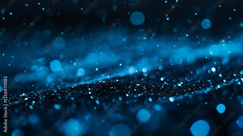 Poster abstract blue glittering particles and shimmering surface background : generative ai