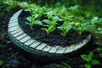 Young plants growing in a unique, repurposed piano key planter.