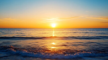 Obraz premium Sunset over calm ocean waves creating a serene and picturesque view of nature's beauty : Generative AI