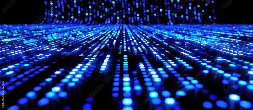 Poster abstract blue light streaks converging to a point.