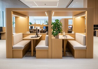 Modern Office Design:  Wooden Booths Enhance Collaborative Workspace Productivity