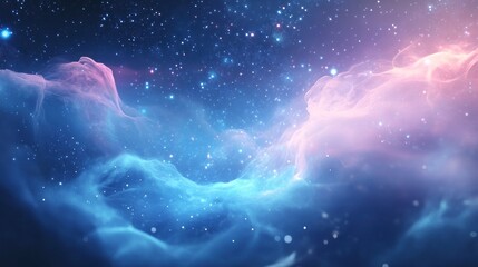 A vibrant cosmic scene with swirling clouds and sparkling stars, evoking a sense of wonder.