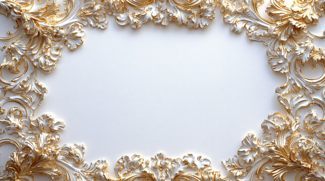 ornate gold and white decorative frame 3d render