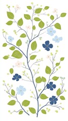 Obraz premium Colorful Floral Pattern with Leaves and Flowers on White Background