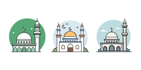 collection of flat design icons for mosque buildings