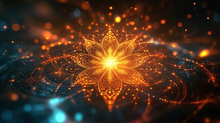 A spiritual glowing design of radiant meditation symbols with serene patterns