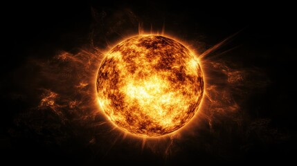 A vibrant depiction of the sun with fiery textures and glowing aura.