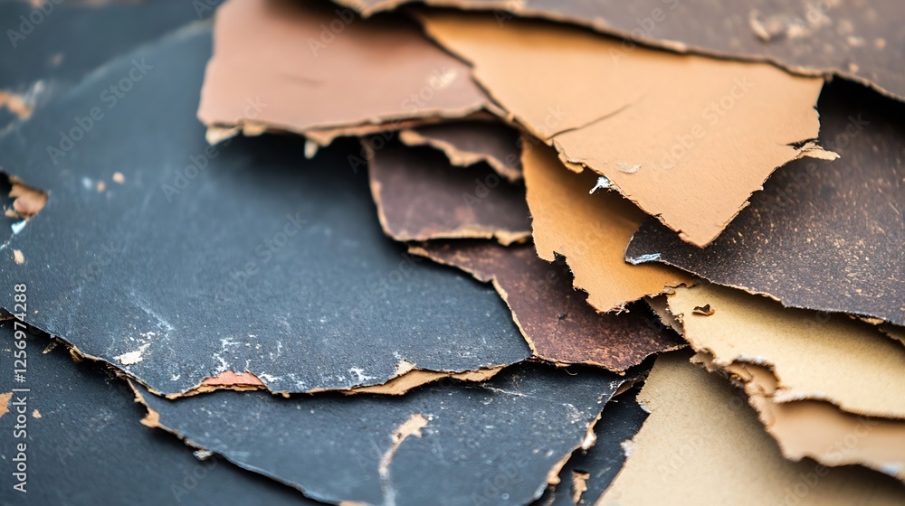 Poster Layered colorful leather scraps displaying texture and craftsmanship in a creative workspace setting : Generative AI
